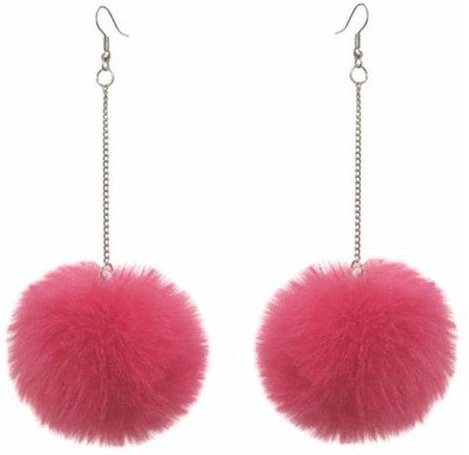 YIRAN Jewelry Ohrringe, Pompom, Kaninchen Fell, pink, Damen - Bild 1