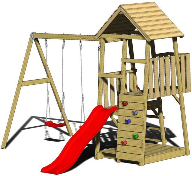 Wendi Toys Kinderspielturm Salamander aus Holz mit Rutsche, Kletterwand und 2 Schaukeln in Natur/Braun, B/H/T: 340 x 270 x 290 cm - Bild 6