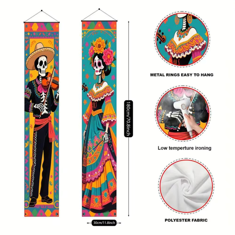 VIKAMA Party-Banner Mexikanischer Tag der Toten Wanddekoration Multicolour B: 180 cm, H: 30 cm - Bild 4