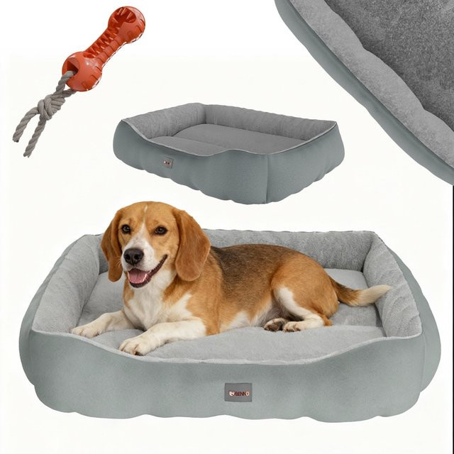 BENNO Hundebett SAMMY aus Polyester in Grau, rechteckig, rutschfest mit integriertem Spielzeug, B/T/H: 80 x 65 x 17 cm - Bild 1