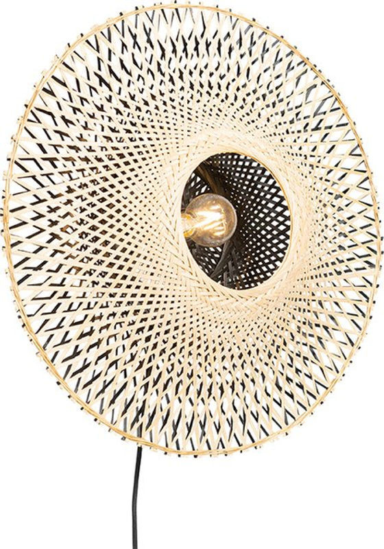 Orientalische Wandleuchte Rina von QAZQA aus Rattan und Bambus in Natur und Schwarz mit E27 Fassung, Durchmesser: 50 cm - Bild 1