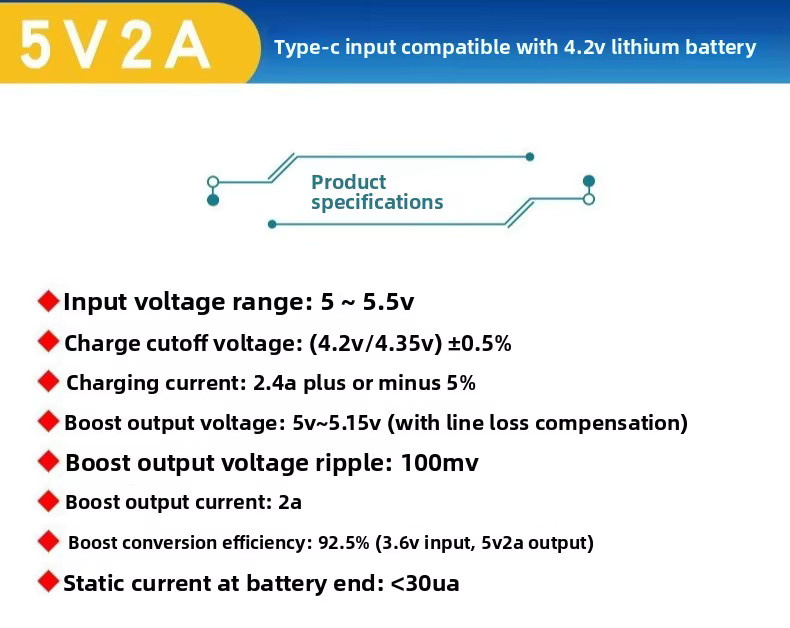 Smart Typ-C Ladegerät-Entlader-Modul für 3,7 V Lithium-Batterien, 5 V 2 A, einstellbare Ladeabschaltung 4,2 V/4,35 V, Schwarz - Bild 2