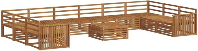 vidaXL Sofagarnitur aus Akazie Massivholz in Natur Braun, 11-teiliges Lounge-Set im U-Shape mit Latten-Design - Bild 1