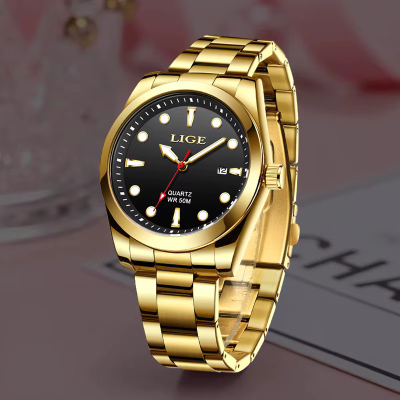 LIGE Armbanduhr Edelstahl, Gold, Quarz, Damen, Leuchtzeiger - Bild 4