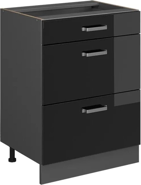 Vicco R-Line Küchenschrank Schubladenunterschrank in Schwarz Hochglanz und Anthrazit, Breite: 60 cm - Bild 1