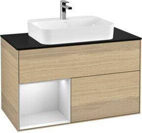 V&B Waschtischunterschrank Finion 100 mit LED-Beleuchtung und Regalfach in Eiche Beige lackiert - Bild 1