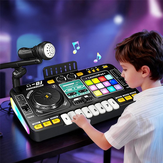 CONUSEA Kinder-DJ-Mixer-Controller-Spielzeug, Musikinstrument, mit Mikrofon, elektronische Klaviertastatur - Bild 1