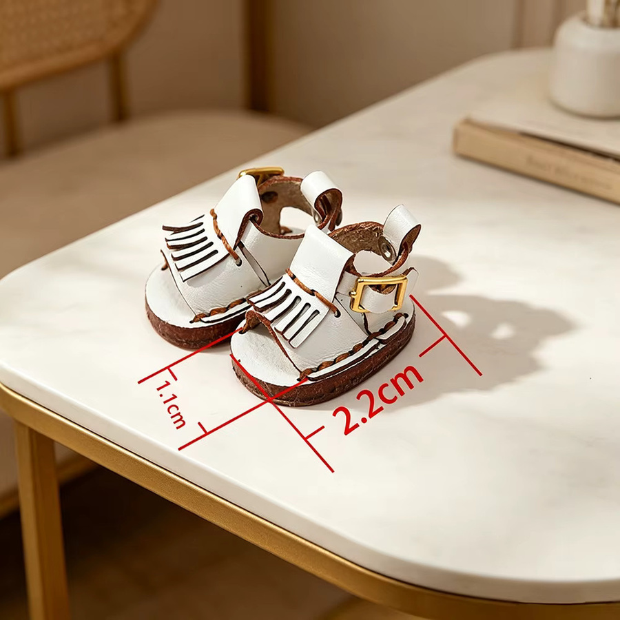 Tupursum Ob11 Puppe, Quasten-Sandalen, handgefertigte Schuhe aus Rindsleder, Spielzeugzubehör - Bild 4