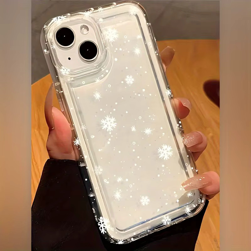 Transparente TPU-Handyhülle mit weißem Schneeflockenmuster für Apple iPhone 17 Pro Max, 16, 15, 14, 13, 12, 11, Xs, Xr, X, 7, 8 und Mini Plus Pro Max mit Anti-Drop-Schutz - Bild 3