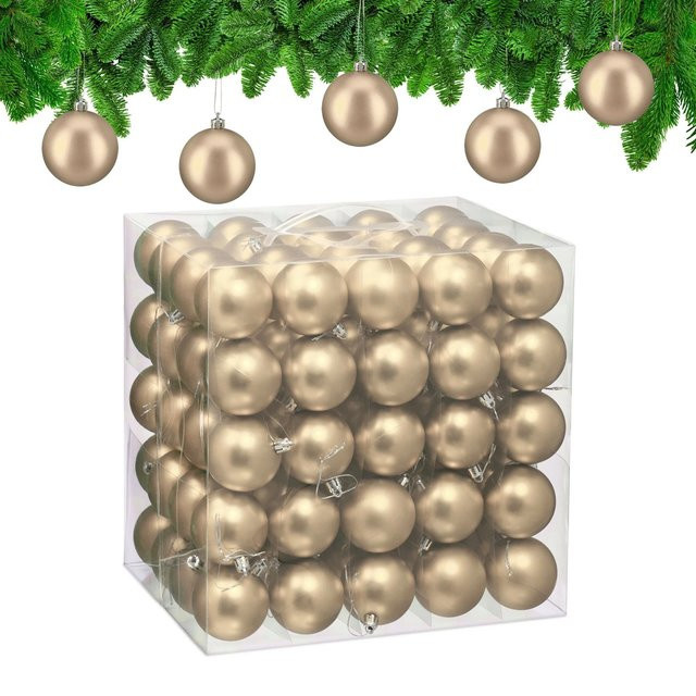 Relaxdays Weihnachtskugeln 100er Set in Champagner und Silber, matt, rund, Durchmesser: 7 cm - Bild 1