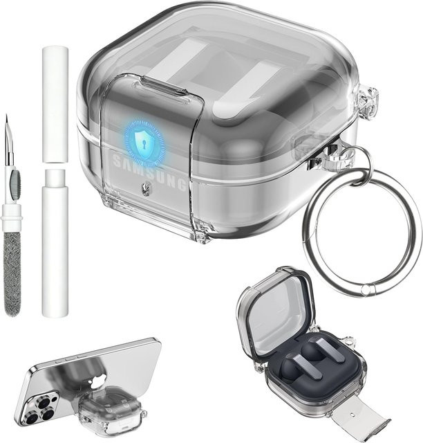 Stoßfeste TPU-Schutzhülle für Samsung Galaxy Buds 4 / Buds 4 Pro, transparent, mit integriertem Telefonständer und sicherem Verschluss - Bild 1