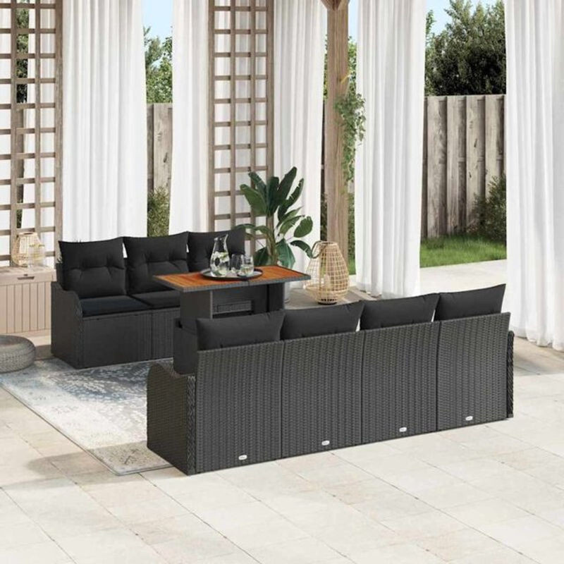 Vidaxl Garten-Sofa-Set aus Poly-Rattan mit Speicherfunktion in Schwarz, 8-teilig, modern - Bild 1