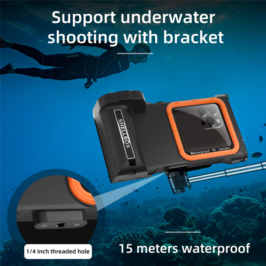 ShellBox Wasserdichte Unterwasser Handytasche für POCO und Samsung, Bluetooth-fähig, Schutzhülle für Android-Smartphones, Farben: Blau, Orange, Schwarz - Bild 3