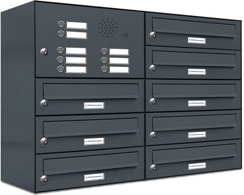AL Briefkasten-System für 8 Parteien, Aufputzmontage, Grau, B/H/T: 153,369 x 69 x 27,5 cm - Bild 1