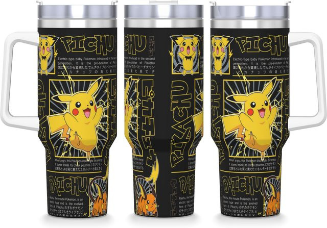 Potdemiel Pokemon Pikachu Edelstahl-Thermobecher in Gelb, auslaufsicherer Reisebecher für heiße Getränke mit 23,7 ml Volumen - Bild 1
