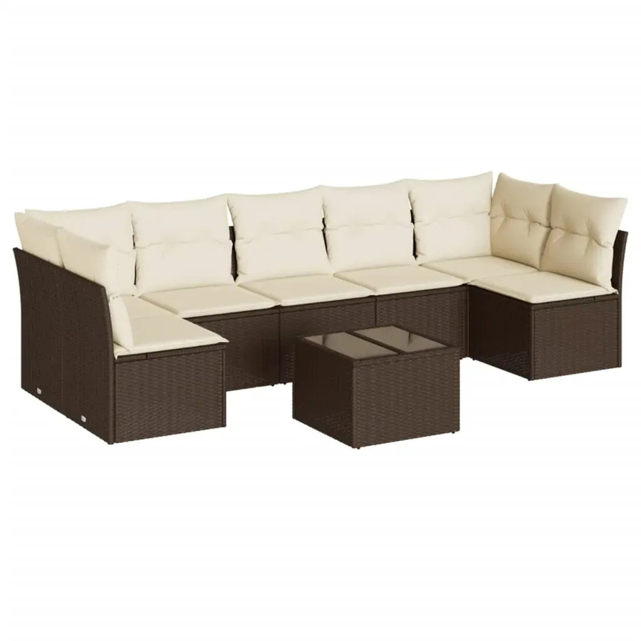 vidaXL 8-teilige Garten-Sofagarnitur in L-Form aus braunem Poly-Rattan mit Tisch und Kissen inklusive Stauraum - Bild 2