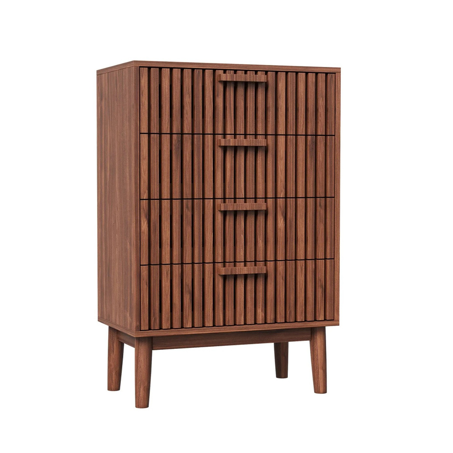 PXloue Massivholz Kommode mit 4 Schubladen in Walnuss Braun für Schlafzimmer und Wohnzimmer - Bild 2