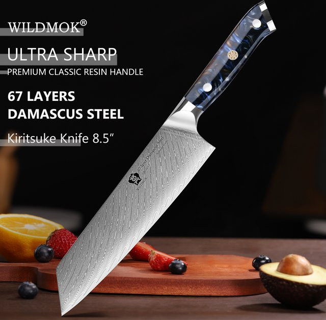 WILDMOK Kiritsuke-Messer aus Damaststahl mit Harzgriff, 21,59 cm Kochmesser - Bild 1