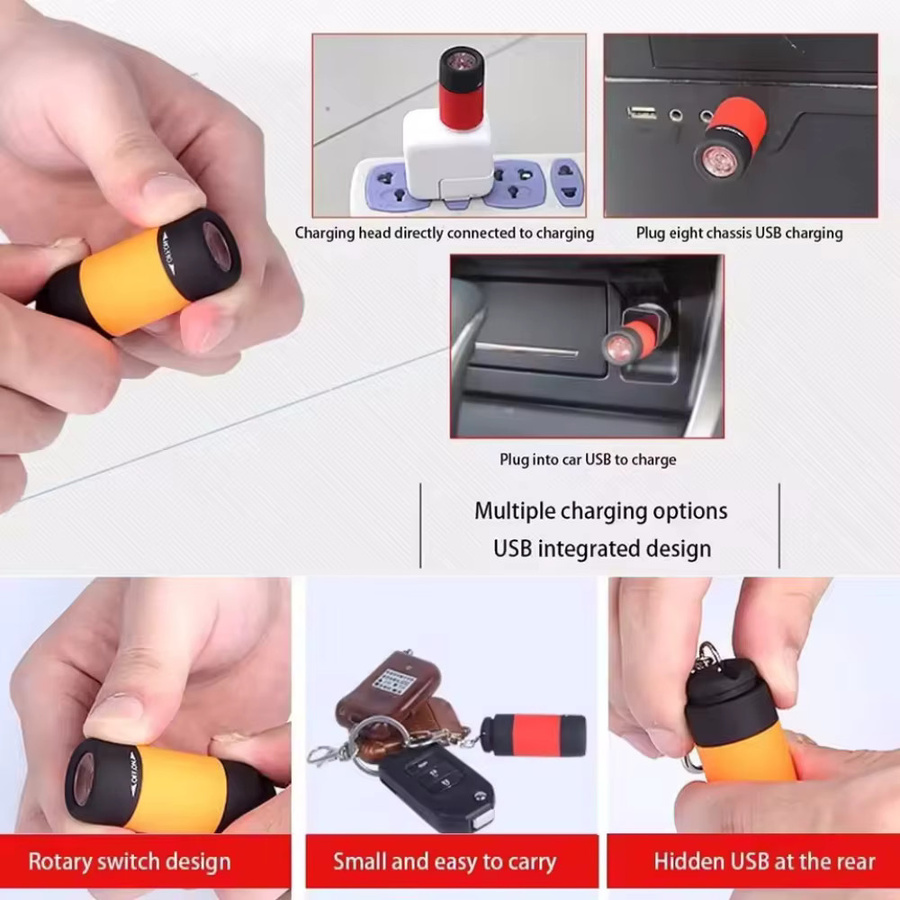 Wiederaufladbare Mini LED Taschenlampe als Schlüsselanhänger mit USB-Ladefunktion, wasserdicht, Schwarz/Grün - Bild 5