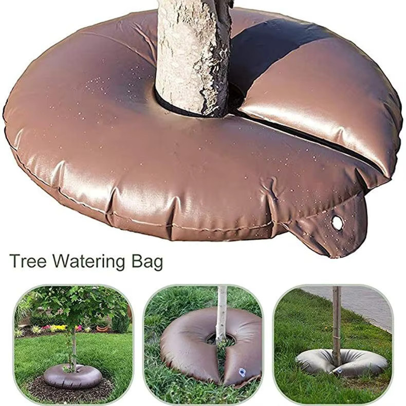 Baumbewässerungsring aus strapazierfähigem PVC als langsam freisetzender Tropfbewässerungsbeutel für Setzlinge im Garten in Grün und Braun - Bild 4