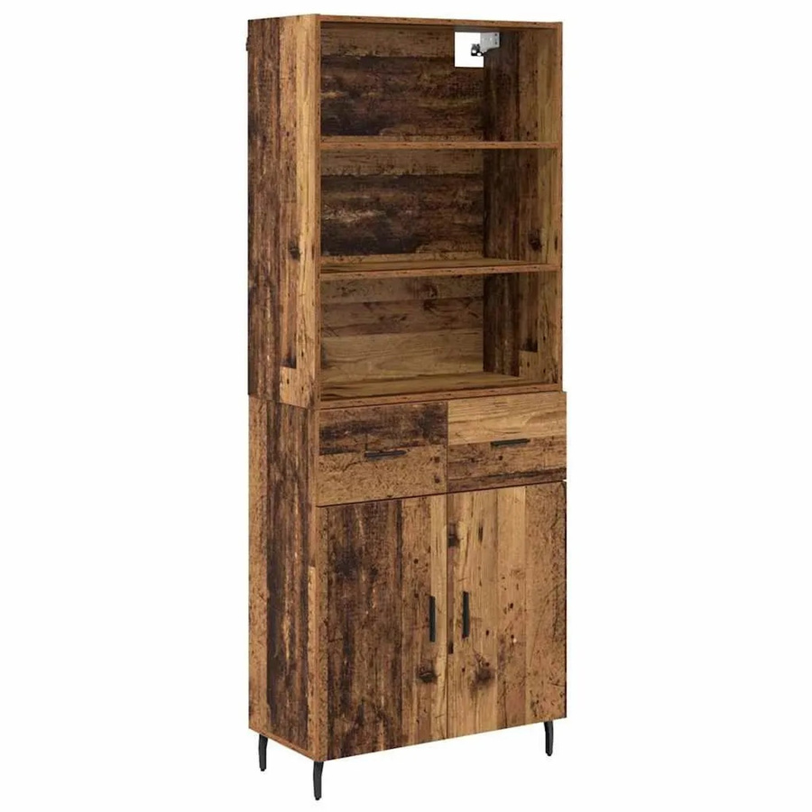 vidaXL Highboard Altholz in Braun aus Engineered Wood und Glas mit Glastüren, B/T/H: 69,5 x 34 x 180 cm - Bild 2