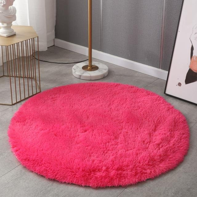 Runder Plüschteppich von Yiran Furniture in Pink, flauschiger Kunstfell-Teppich für Wohnzimmer, Schlafzimmer und Kinderzimmer, Durchmesser: 80 cm - Bild 1