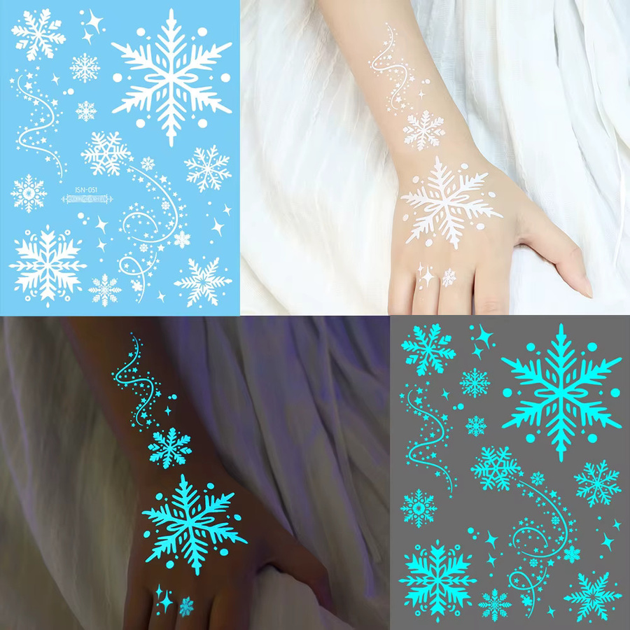 ROCOOART Magic Blue Schneeflocken-Tattoos, 4 Blatt, im Dunkeln leuchtend - Bild 2
