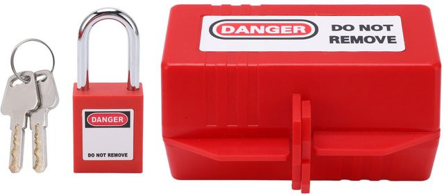 Meterk Sicherheitsverriegelungssatz für Netzstecker in Rot mit 38 mm Vorhängeschloss - Bild 1