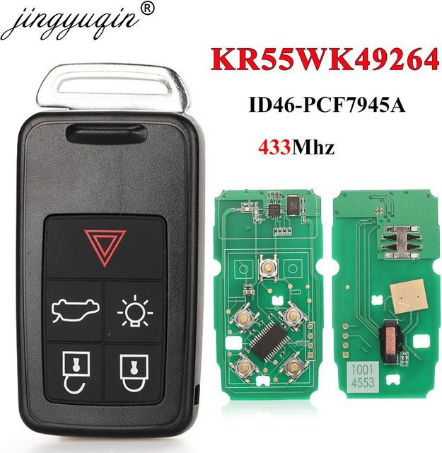 Jingyuqin Smart Auto Schlüsselanhänger mit 5 Tasten und 433 MHz ID46 Chip für Volvo XC60 S60 S60L V40 V60 S80 XC70, Farbe: Schwarz - Bild 1