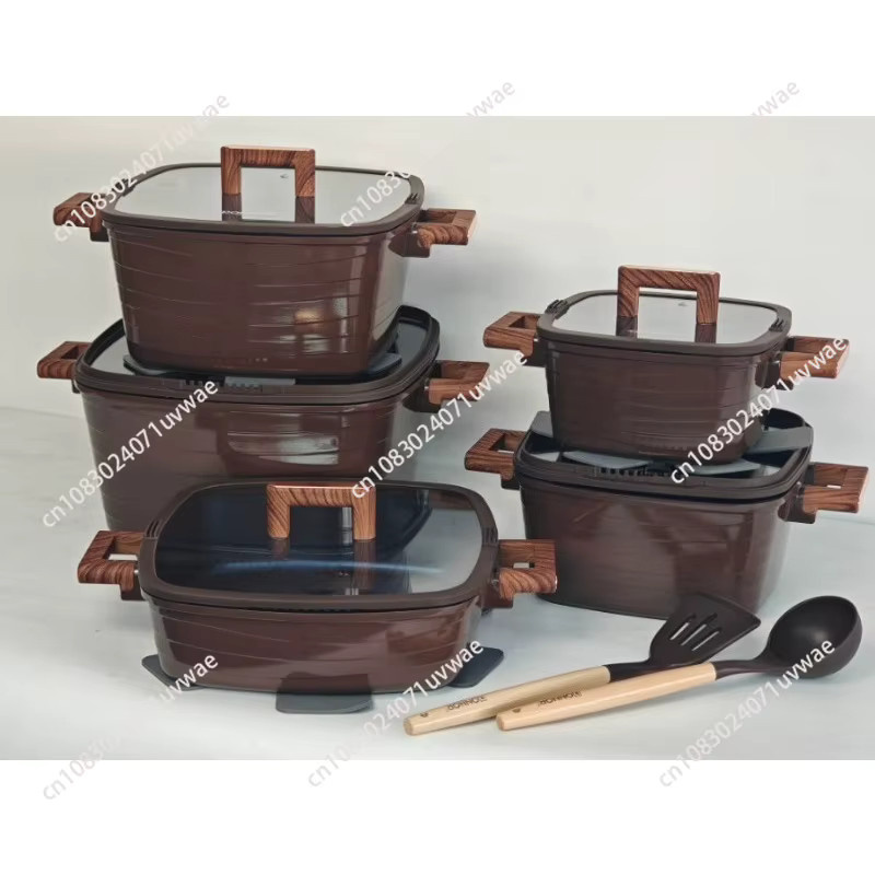 15-teiliges Druckguss-Suppentopf-Set aus Gusseisen in Schwarz mit Antihaftbeschichtung - Bild 4