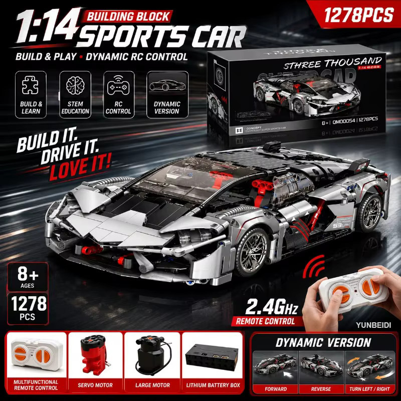 YUNBEIDI Mechanischer Bausatz Rennwagen, Modell 1:14, 1129 Teile, ab 8 Jahren - Bild 2