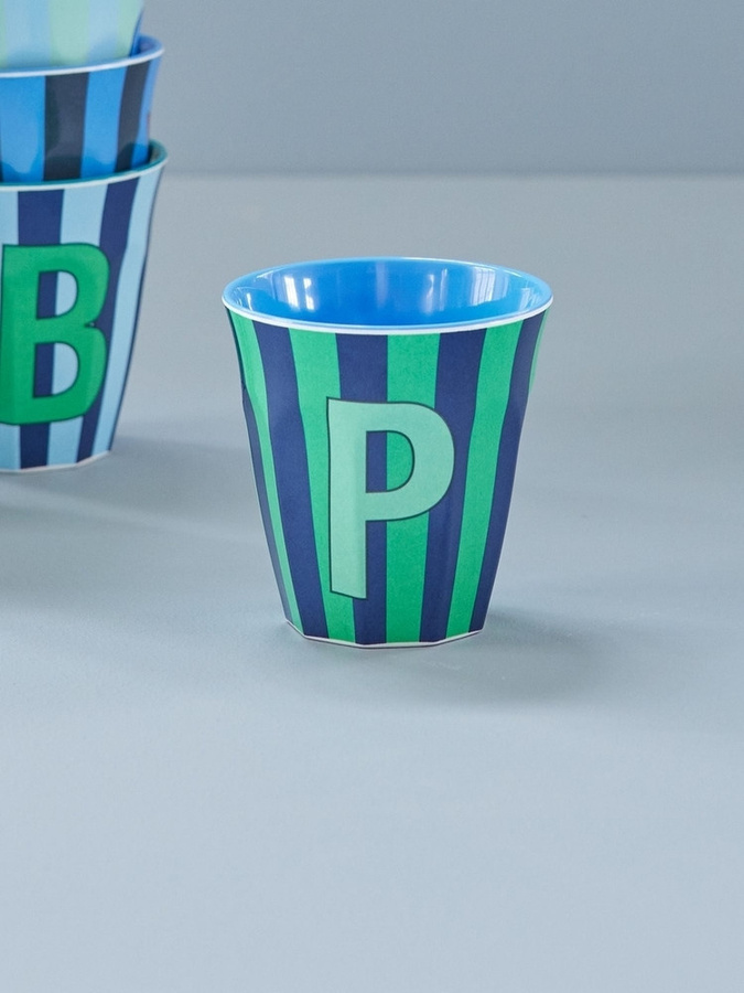 Rice Melamin Becher mit Buchstabe P und Streifen in Blau, 250ml - Bild 2