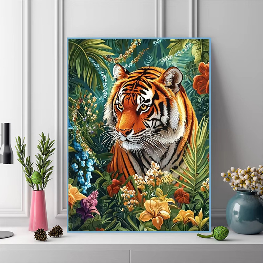 Momoart Diamantstickerei Tiger DIY Malerei mit runden Diamanten und Blumen als Kreuzstich Mosaik Set in Multicolour, Breite: 30,0 cm, Höhe: 20,0 cm, Tiefe: 20,0 cm - Bild 3