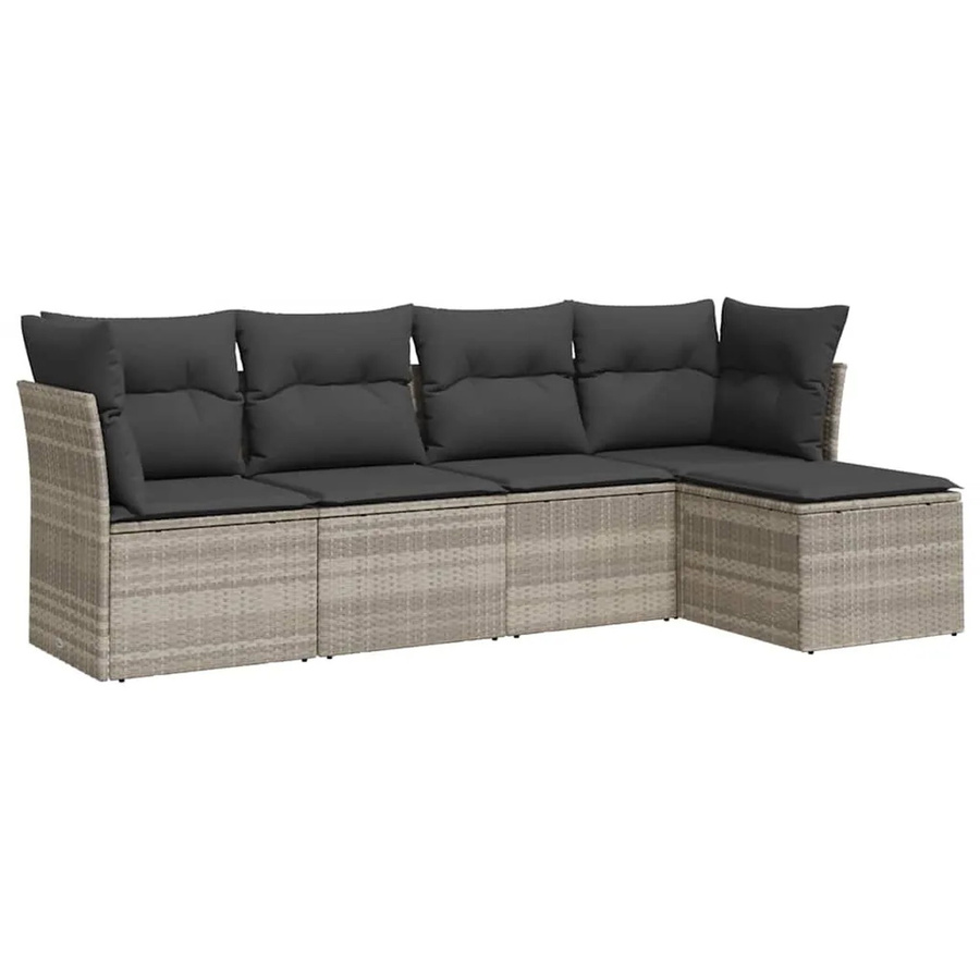 vidaXL 5-teilige Garten-Sofagarnitur aus Poly-Rattan mit Kissen in Hellgrau - Bild 2