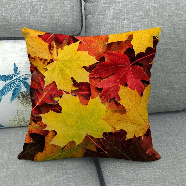 Kissenbezug mit Herbstszene und gelben Ahornblättern als Digitaldruck, Farbe: Gelb, B/B/H: 18 x 18 x 18 cm - Bild 1