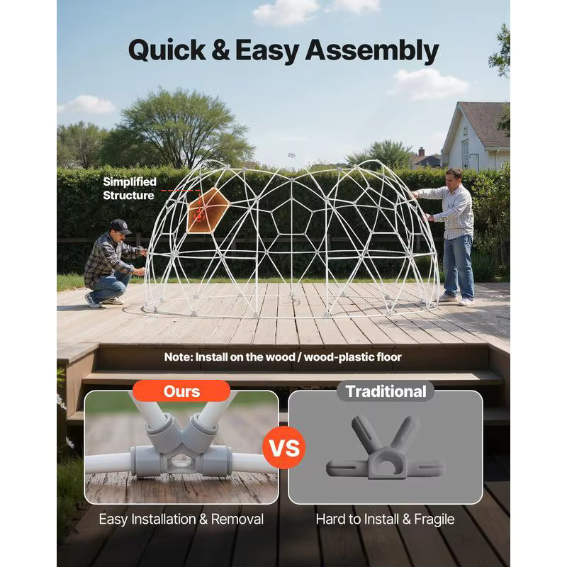 Gartendom Transparentes Blasenzelt als Geodätisches Kuppelgewächshaus mit Fenster, Weiß, B: 3,6 m, H: 2,2 m - Bild 4
