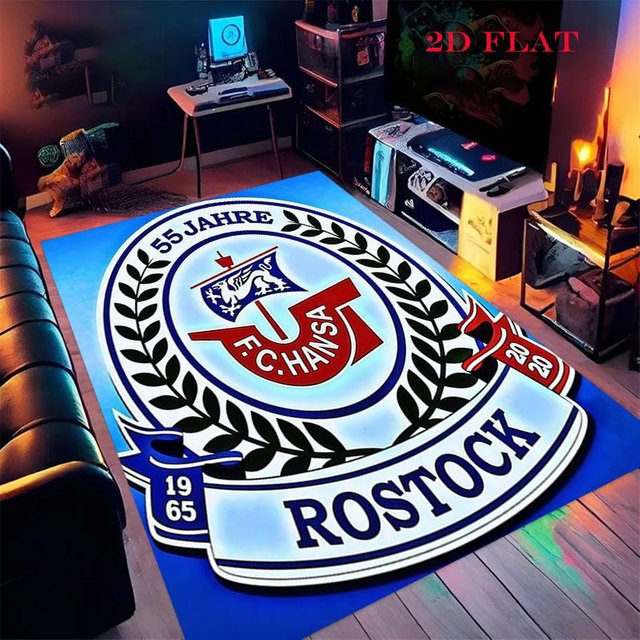 FC Hansa Rostock Teppich in Blau, rutschfeste Bodenmatte für Wohnzimmer, Schlafzimmer oder Kinderzimmer, B/T: 80 x 120 cm - Bild 1