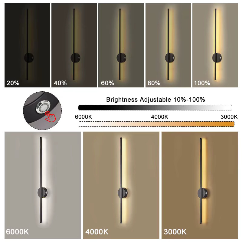 LEITELL LED-Wandleuchte mit 5200 mAh Akku, kabellose USB-Wandleuchte aus Metall, dimmbar mit Fernbedienung und Touch-Schalter, minimalistisches Design in Linear-Optik - Bild 2