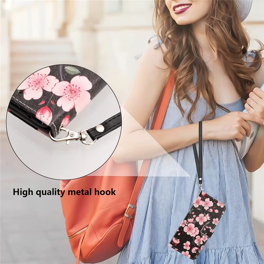 Motorola Handyhülle aus Leder mit Blumenmuster und Trageriemen in Multicolour für MOTO G85 G75 G55 G35 G15 G04 G14 G24 G34 G54 G84 als Flip Back Cover - Bild 2