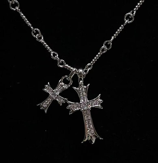 Anhänger Kreuz, Edelstahl, Weiß, Zirkonia, 60cm, Unisex - Bild 1