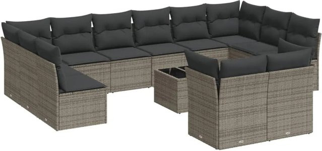 vidaXL 13-tlg. Garten-Sofagarnitur in U-Form aus Polyrattan mit Kissen in Grau - Bild 1