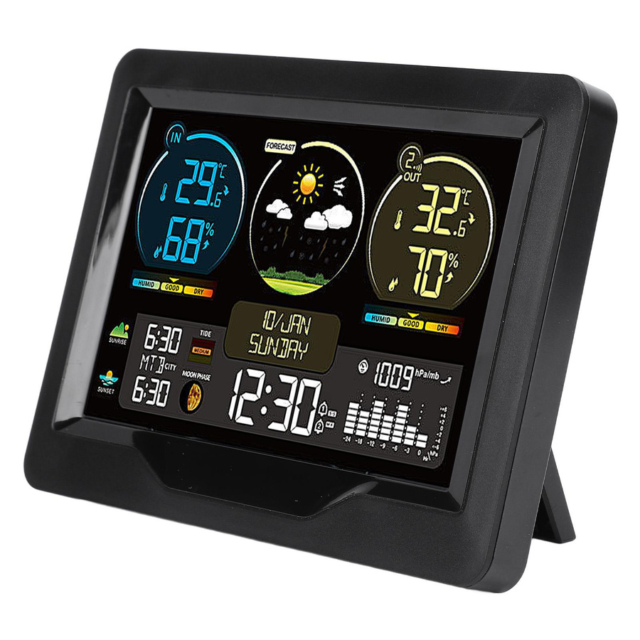 KONNWEI Digitales Wetterthermometer, kabelloser Temperatur- und Feuchtigkeitsmonitor mit elektrischem Sonnenaufgang, Schwarz - Bild 2