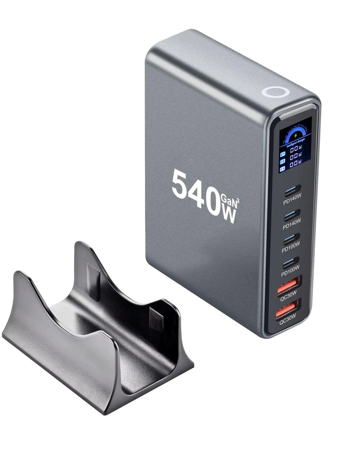 Deepartner 540W Desktop GaN Ladestation mit Display, Multi-Port Schnellladegerät in Grau mit 4 USB-C und 2 USB-A Anschlüssen - Bild 4