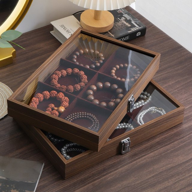 Schmuckaufbewahrungsbox von UOSU aus Holz mit schwarzem Walnussmuster und PU-Leder in Schwarz und Braun - Bild 1