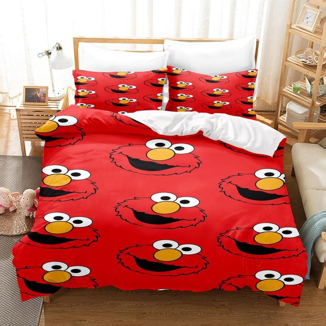 Gu Tao Sesamstraße Anime Bettwäsche-Set 3-teilig aus Polyester in Rot, B/H: 200 x 200 cm - Bild 1