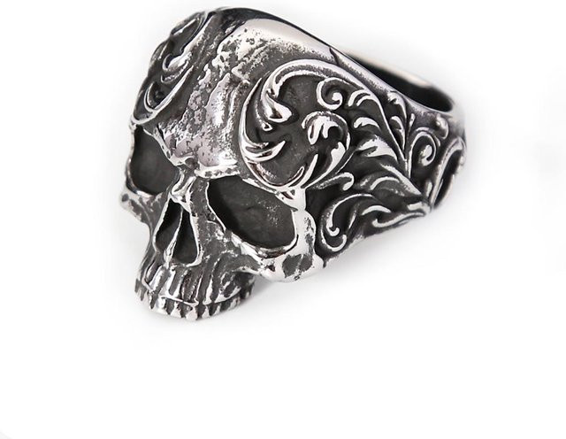 Eulenlucky Totenkopfring Edelstahl, Schwarz, Unisex, Vintage - Bild 1
