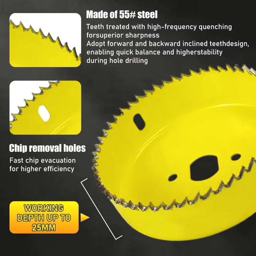 SHENSEN Lochsägen-Set für Holz, Gipskarton, Kunststoff, PVC und Metall, 11-teilig, Gelb, Durchmesser: 19-127 mm - Bild 3