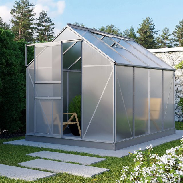 Vitavia Gewächshaus Planet 5000 mit Fundament und Polycarbonat-Platten, Farbe: Silber, B: 195 cm, T: 257 cm, H: 207 cm - Bild 1