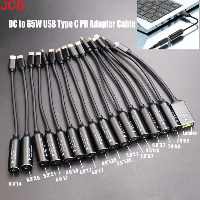 JCD DC zu USB C PD 65W Schnellladekabel Adapter Konverter Typ C auf Power Jack in Schwarz - Bild 1