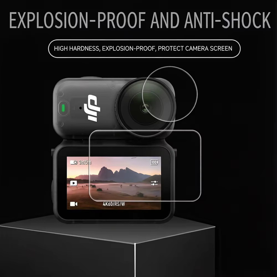 DJI Osmo Action Displayschutz und Objektivschutz Set aus 9H gehärtetem Glas in Transparent - Bild 4